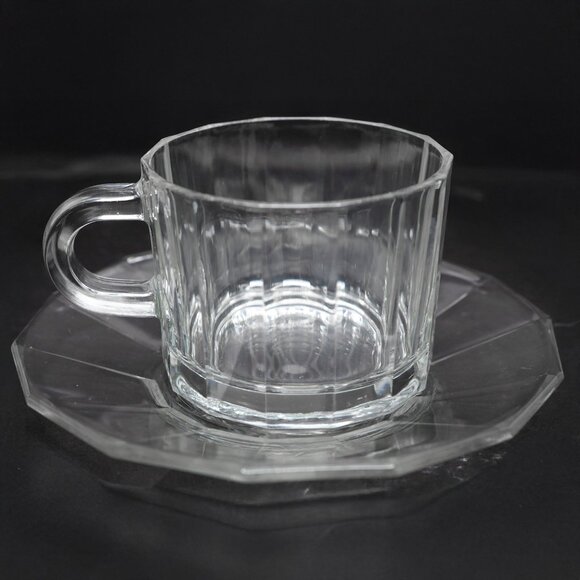 Bormioli Italy Rocco Clear Panel Glass Espresso/Coffee Cup & Saucer Set of 6 - Picture 5 of 14